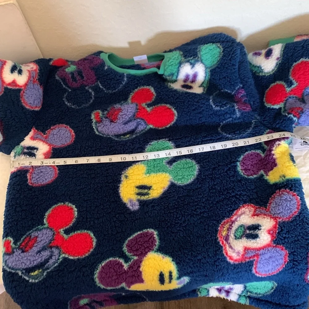 Disney Parks Mickey Mouse Sherpa Fleece Sweater US Size large Multicolor Faces - Picture 10 of 13